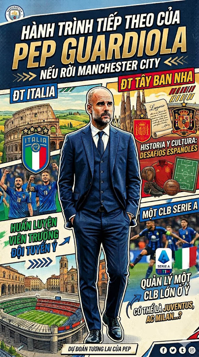 Các điểm đến tiềm năng chờ Pep Guardiola