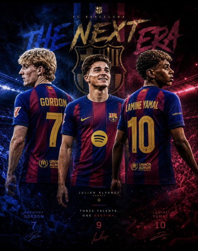 Barca mơ 'siêu hàng công' Yamal - Gordon - Alvarez