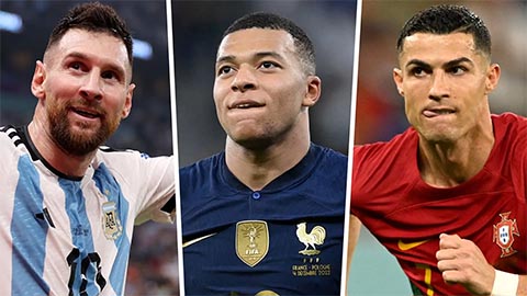Cristiano Ronaldo đứng nhìn Lionel Messi và Kylian Mbappe tranh ngôi ‘GOAT World Cup’