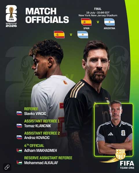 FIFA công bố trọng tài bắt chính trận chung kết World Cup 2026
