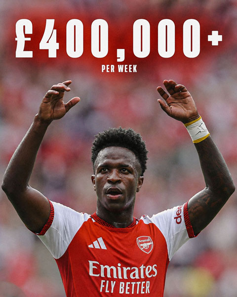 Mức lương của Vinicius còn cao hơn cả một đội hình các ngôi sao Premier League