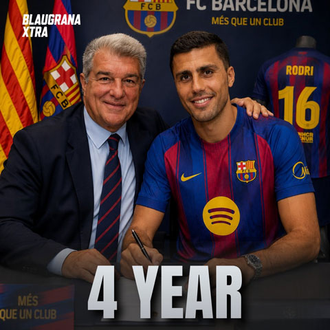 Rodri sẽ ký hợp đồng 4 năm với Barca, lương 30 triệu euro trước thuế
